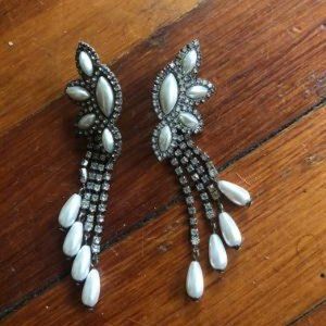 Vintage Wedding Earrings Pearl Rhinestone hanging